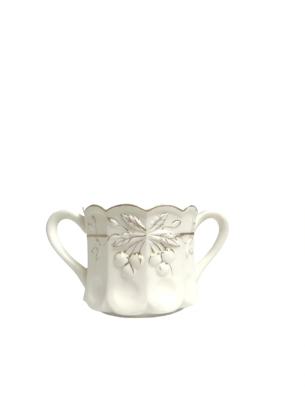 Norcrest Vintage White Porcelain Double Handle Open Sugar Bowl with Gold Trim
